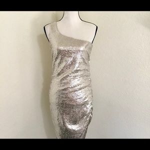 Michael Kors one shoulder silver sequin dress